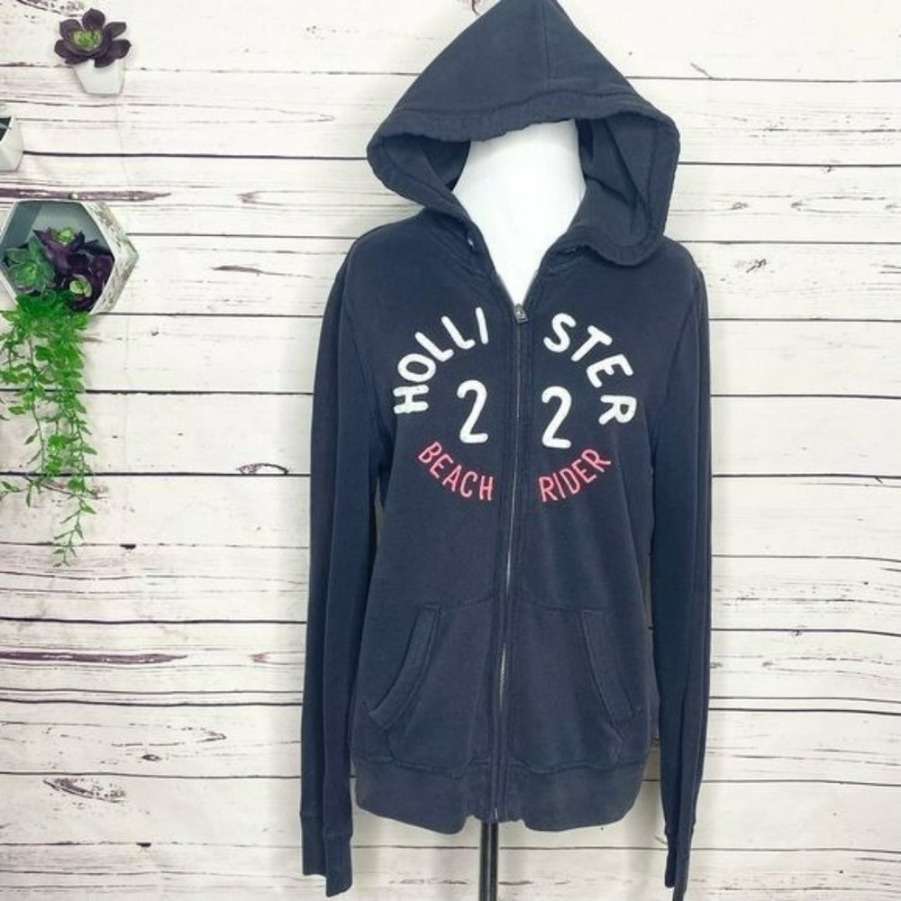 Hollister Black Beach Rider Zip Up Hoodie Size Large